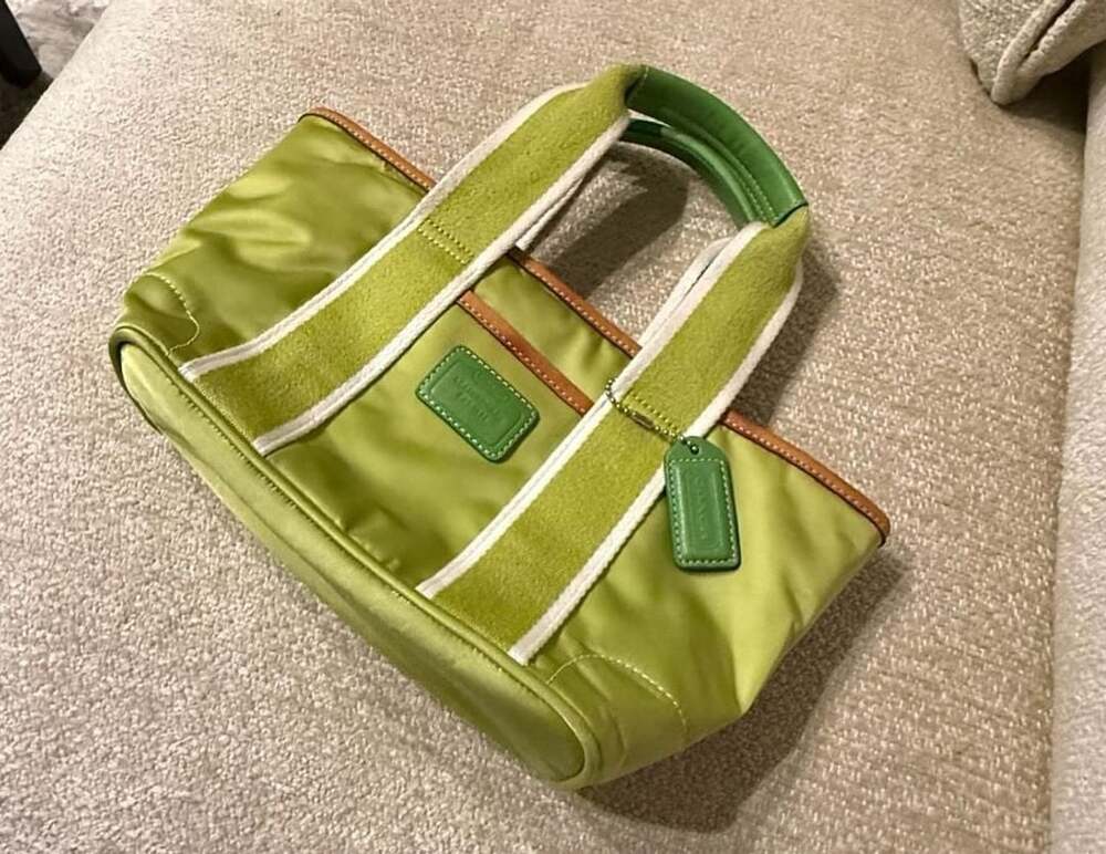 Coach Hampton Mini Tote Bag Green Nylon Leather Handbag